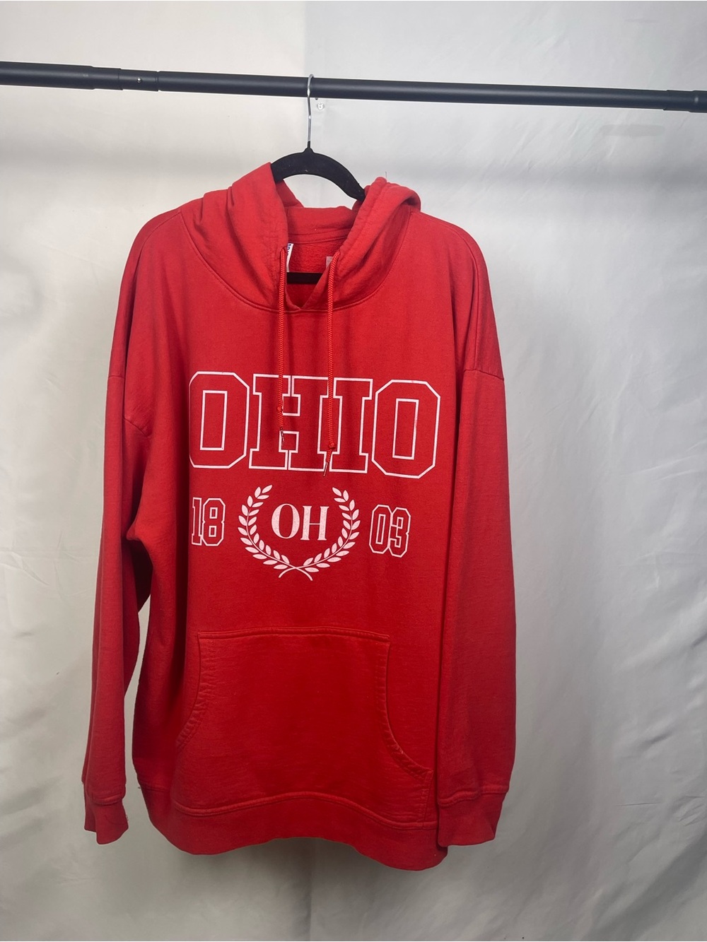 Gildan Red Ohio Crewneck Hoodie with White Chest Print